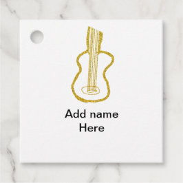 Gouden glitter akoestische gitaar voeg naam doodle bedankjes labels