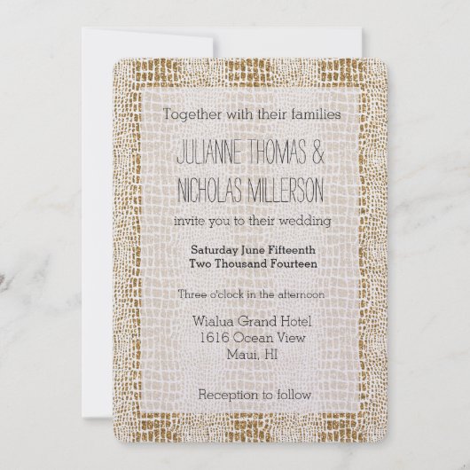 Gouden Glitter Alligator Print Bruiloft Kaart (Voorkant)