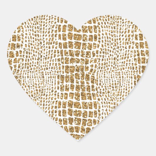 Gouden Glitter Alligator Print Hart Sticker (Voorkant)