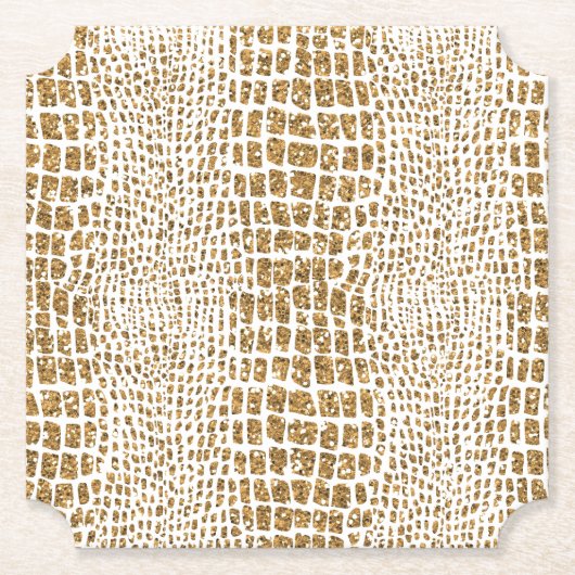 Gouden Glitter Alligator Print Kartonnen Onderzetters (Voorkant)
