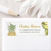 Gouden Glitter Ananas Bloemen Retouradres Label (Insitu)