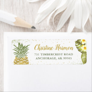 Gouden Glitter Ananas Bloemen Retouradres Label