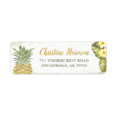 Gouden Glitter Ananas Bloemen Retouradres Label (Voorkant)