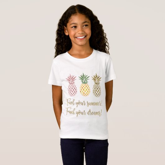 Gouden Glitter Ananas Brandstof uw dromen Typograf T-shirt (Voorkant volledig)