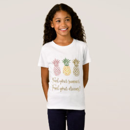 Gouden Glitter Ananas 'Droom groot' Typografie T-shirt