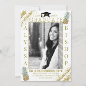 Gouden Glitter Ananas Foto Afstuderen Afstuderen Kaart (Voorkant)