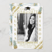 Gouden Glitter Ananas Foto Afstuderen Afstuderen Kaart (Voorkant / Achterkant)