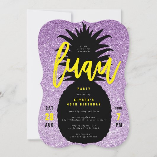 Gouden Glitter Ananas Luau Verjaardagsfeest Uitnod Kaart (Voorkant)