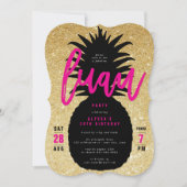 Gouden Glitter Ananas Luau Verjaardagsfeest Uitnod Kaart (Voorkant)