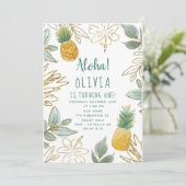 Gouden Glitter Ananas Verjaardagsfeest Kaart (Staand voorkant)