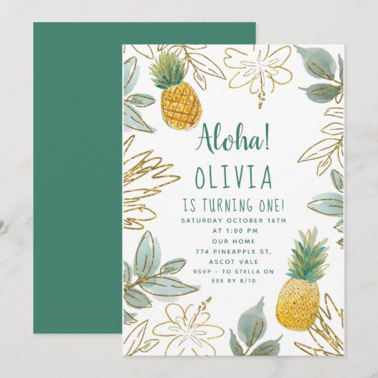 Gouden Glitter Ananas Verjaardagsfeest Kaart (Voorkant / Achterkant)