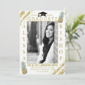Gouden Glitter Ananassen Foto Afstuderen Afgestude Kaart (Staand voorkant)