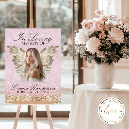 Gouden Glitter Angel Wings Memorial Sign Poster