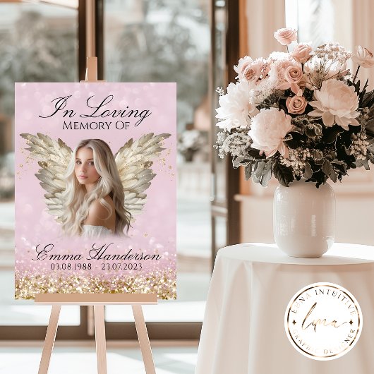 Gouden Glitter Angel Wings Memorial Sign Poster