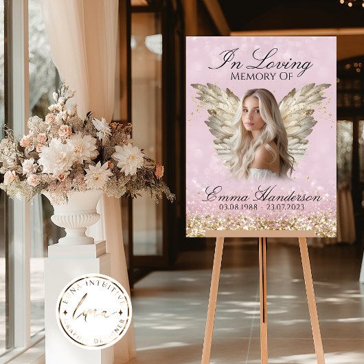 Gouden Glitter Angel Wings Memorial Sign Poster