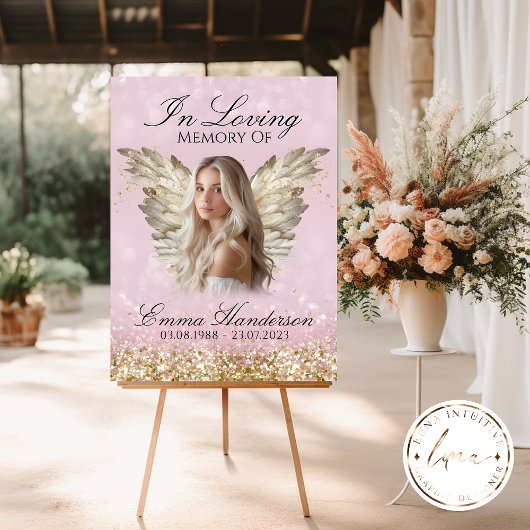 Gouden Glitter Angel Wings Memorial Sign Poster