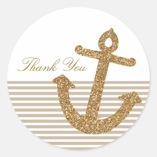 Gouden Glitter Anker Dank u Ronde Sticker (Voorkant)