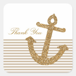 Gouden Glitter Anker Dank u Vierkante Sticker