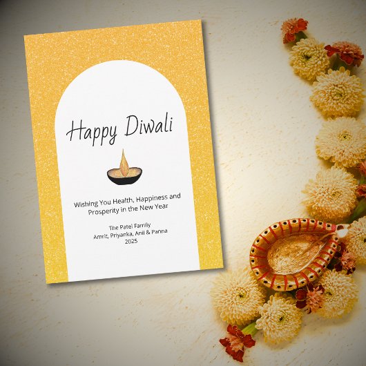 Gouden Glitter Arch Diya Lamp Happy Diwali Holiday Feestdagenkaart