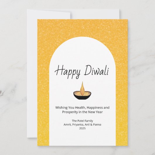 Gouden Glitter Arch Diya Lamp Happy Diwali Holiday Feestdagenkaart (Voorkant)