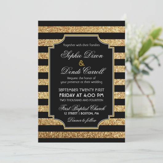 Gouden Glitter Art Deco 1920s Uitnodiging voor het (Staand voorkant)