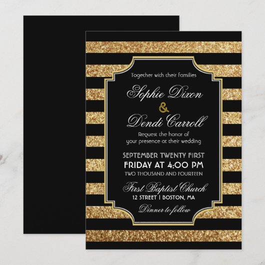 Gouden Glitter Art Deco 1920s Uitnodiging voor het (Voorkant / Achterkant)