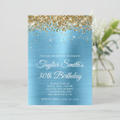 Gouden Glitter Baby Blue Glam 30e verjaardag Kaart (Staand voorkant)