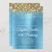 Gouden Glitter Baby Blue Glam 30e verjaardag Kaart (Voorkant / Achterkant)