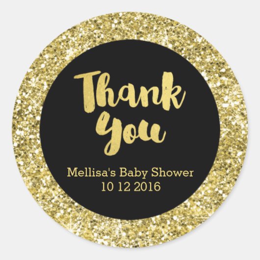 Gouden Glitter Baby shower Dank u voor Sticker (Voorkant)