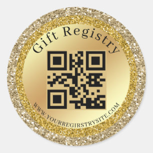 Gouden Glitter Baby Shower Registratie QR Code Mod Ronde Sticker