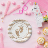 Gouden Glitter Baby Voeten Baby shower Gepersonali Papieren Bordje (Feest)