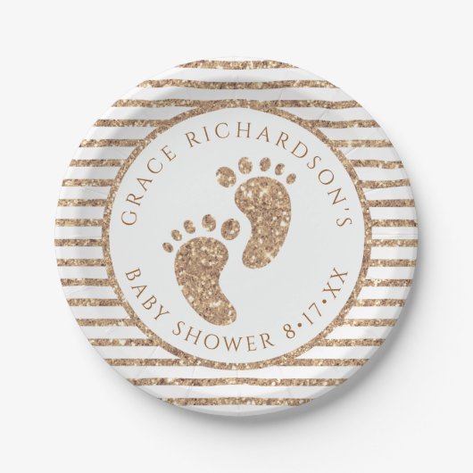 Gouden Glitter Baby Voeten Baby shower Gepersonali Papieren Bordje (Voorkant)