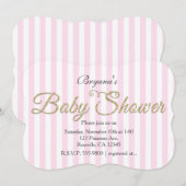 Gouden Glitter BABYSHOWER Roze Gestreepte Uitnodig Kaart (Voorkant / Achterkant)