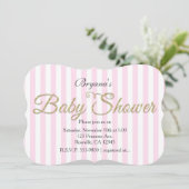 Gouden Glitter BABYSHOWER Roze Gestreepte Uitnodig Kaart (Staand voorkant)
