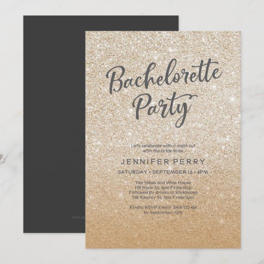 Gouden glitter Bachelorette Party Uitnodiging (Voorkant / Achterkant)