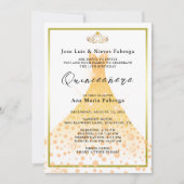 Gouden Glitter Ball Gown, Tiara Quinceañera Verjaa Kaart (Voorkant)