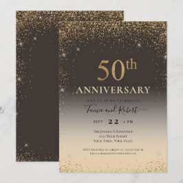 Gouden Glitter Ballon 50ste Verjaardag Kaart