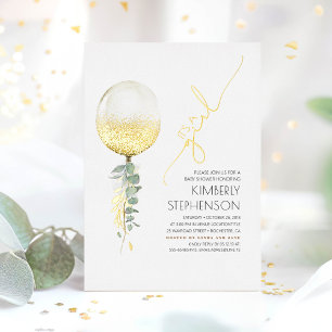 Gouden Glitter Ballon Cute Baby Shower Het Is Een Folie Uitnodiging