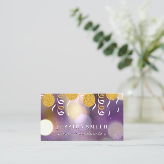 Gouden Glitter Ballonnen en Confetti Visitekaartje (Staand voorkant)