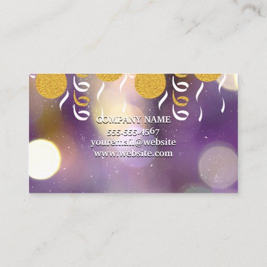 Gouden Glitter Ballonnen en Confetti Visitekaartje (Achterkant)