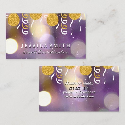 Gouden Glitter Ballonnen en Confetti Visitekaartje (Voorkant / Achterkant)