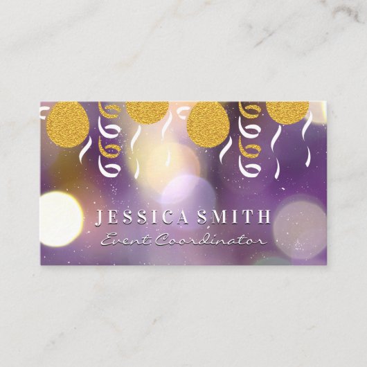 Gouden Glitter Ballonnen en Confetti Visitekaartje (Voorkant)