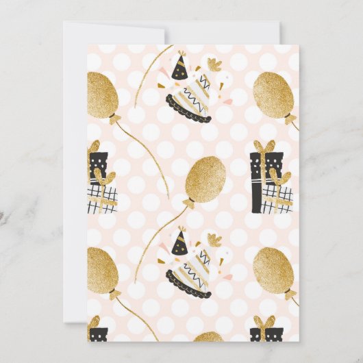 Gouden Glitter-ballonnen en Kind van Petten Kaart (Achterkant)