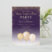 Gouden Glitter Ballonnen Paarse Oudejaarsfeest Kaart (Staand voorkant)