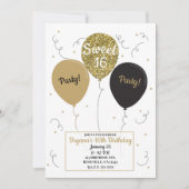 Gouden Glitter Ballonnen Sweet 16 Verjaardagsfeest Kaart (Voorkant)