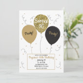 Gouden Glitter Ballonnen Sweet 16 Verjaardagsfeest Kaart (Staand voorkant)