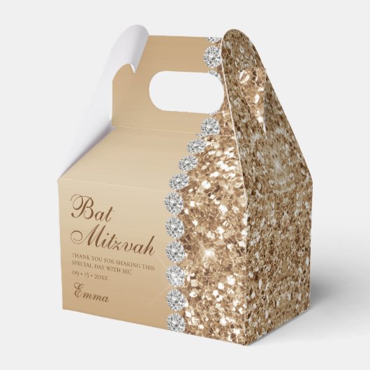 Gouden Glitter Bar Mitzwa Bedankdoosjes (Voorkant Zijde)