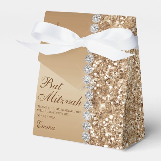 Gouden Glitter Bar Mitzwa Bedankdoosjes (Voorkant Zijde)