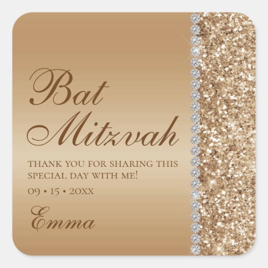 Gouden Glitter Bar Mitzwa Vierkante Sticker (Voorkant)