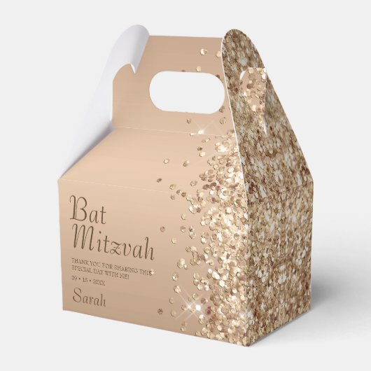 Gouden Glitter Bat Mitzvah Bedankdoosjes (Voorkant Zijde)